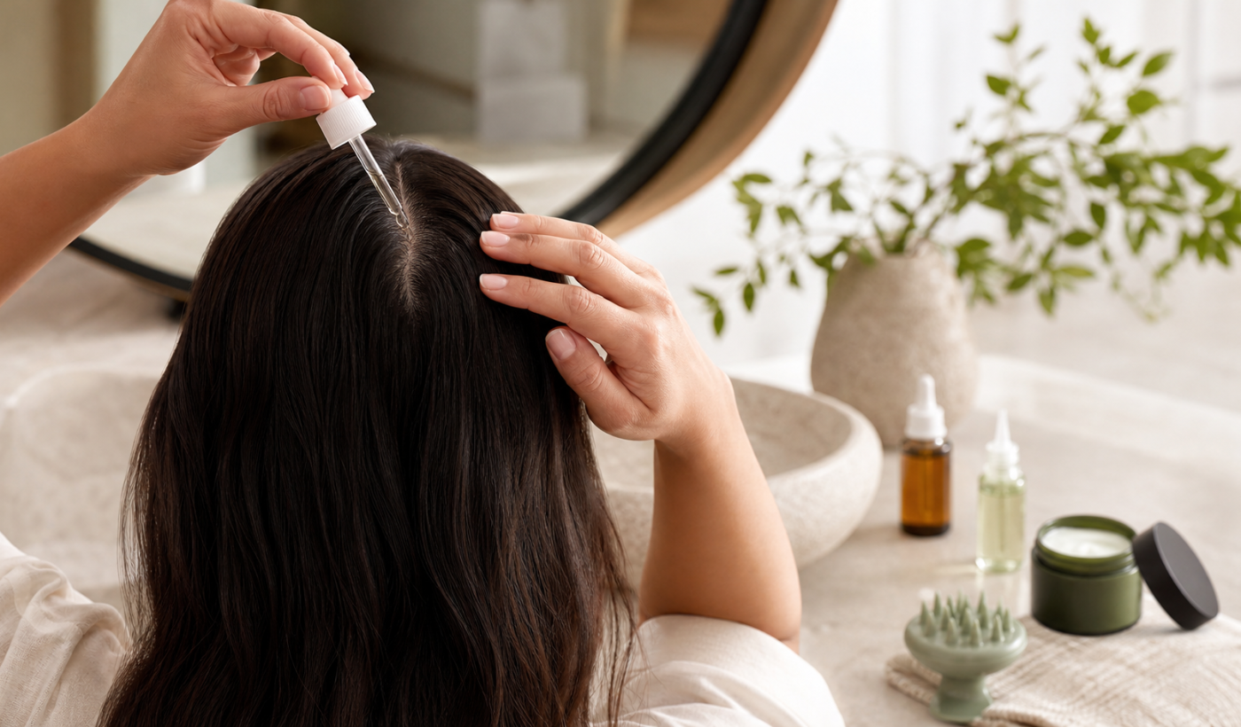 Rutina de scalp care con sérum y masajeador para el cuero cabelludo